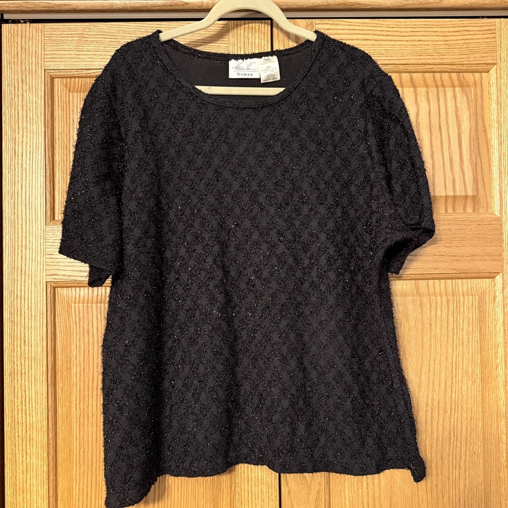 Kathie Lee Collection Black Glitter Short Sleeve Top